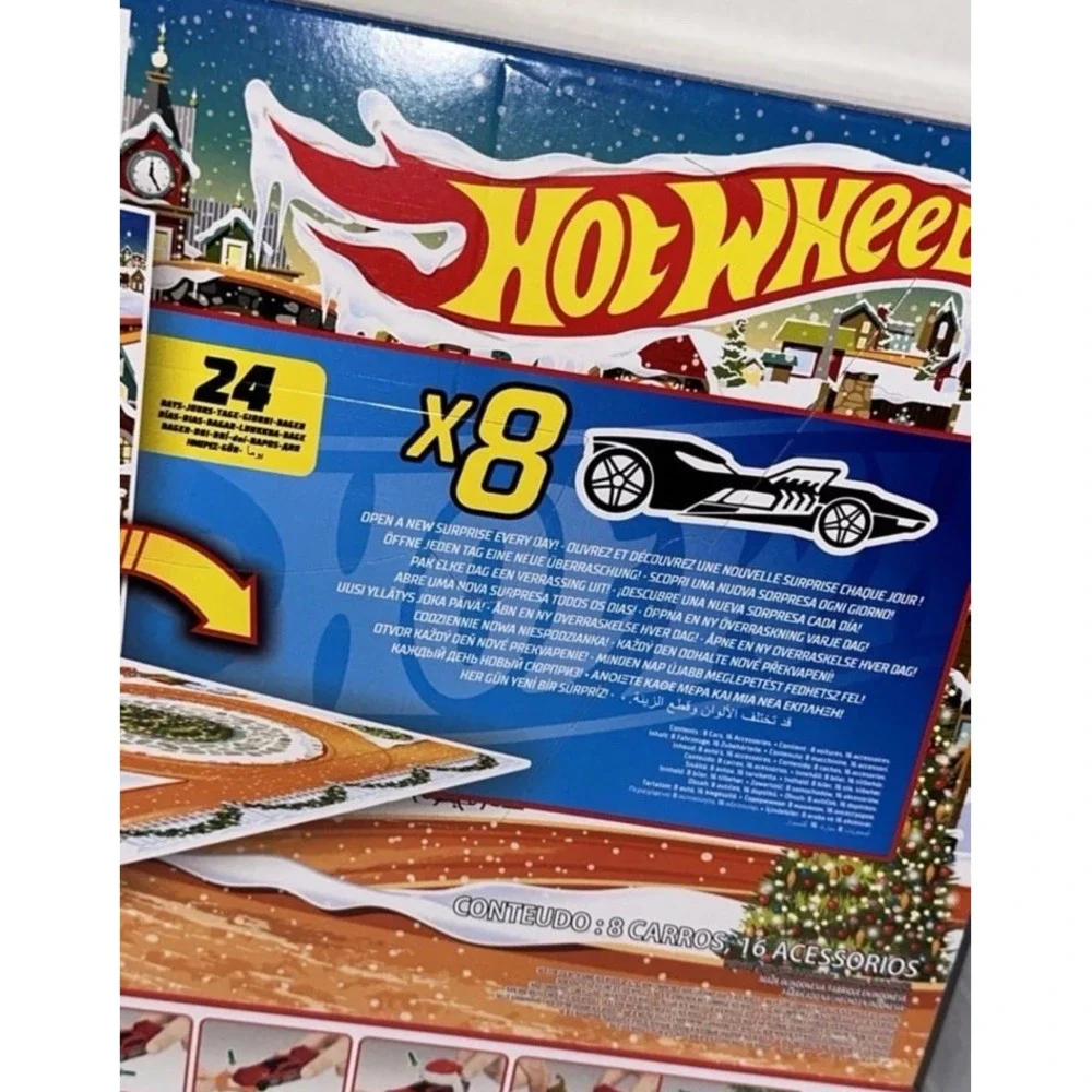 Hot Wheels Advent Calendar 2023 Holiday Set 8 Cars 16 Accessories Mattel HPX40